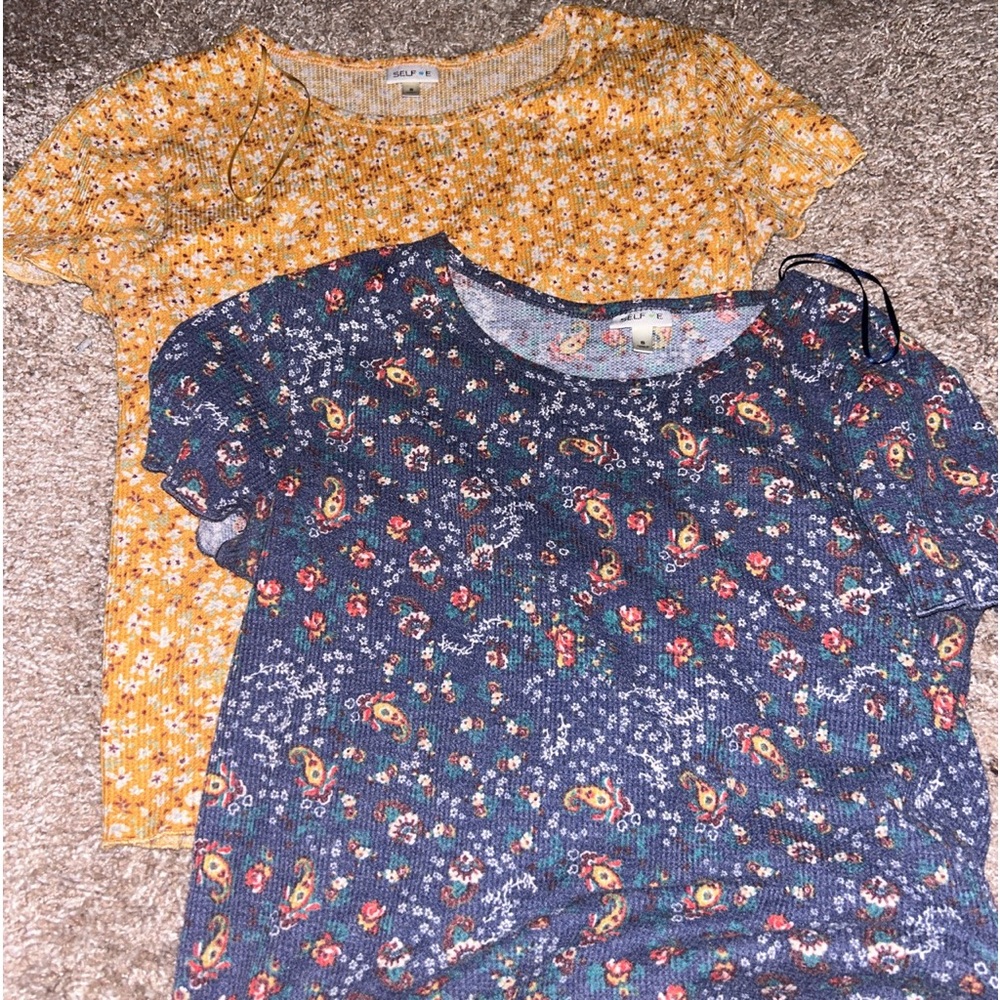 Yellow and blue floral tops